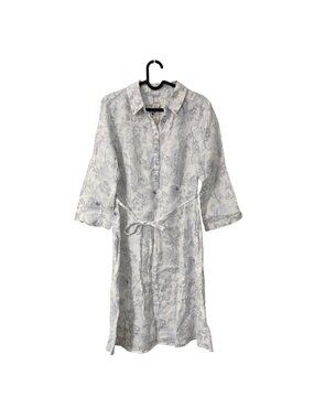 Malvin Germany Blue French Country Floral Linen Popover Shirt Dress Womens Small